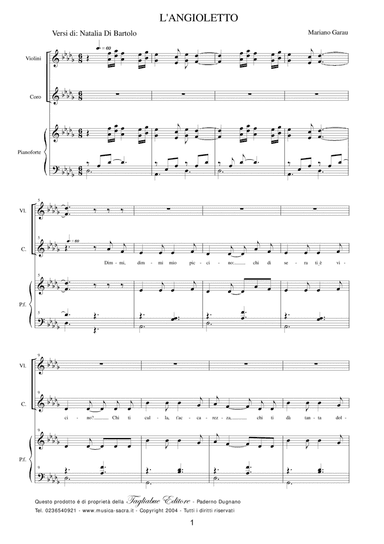 L'ANGIOLETTO - Mariano Garau - For children Choir, Violins and Piano