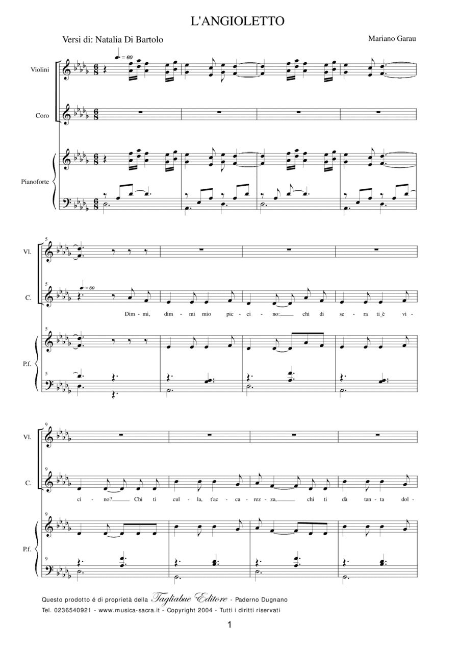 L'ANGIOLETTO - Mariano Garau - For children Choir, Violins and Piano