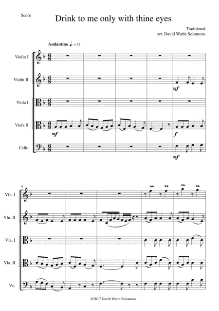 Drink to me only with thine eyes for string quintet (with 2 violas) (arr. David Warin Solomons)