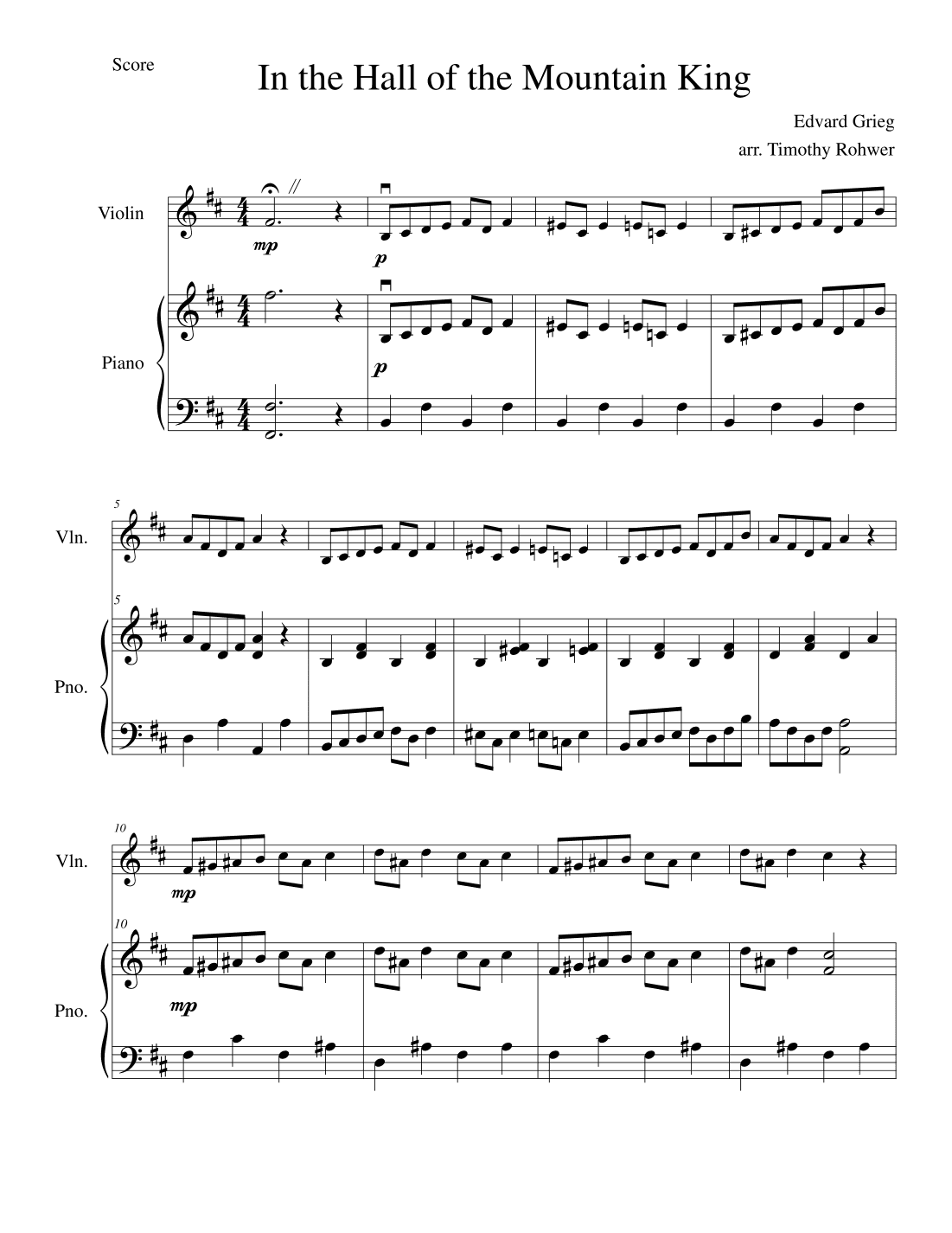 In the Hall of the Mountain King - Violin Solo (arr. Timothy Rohwer)