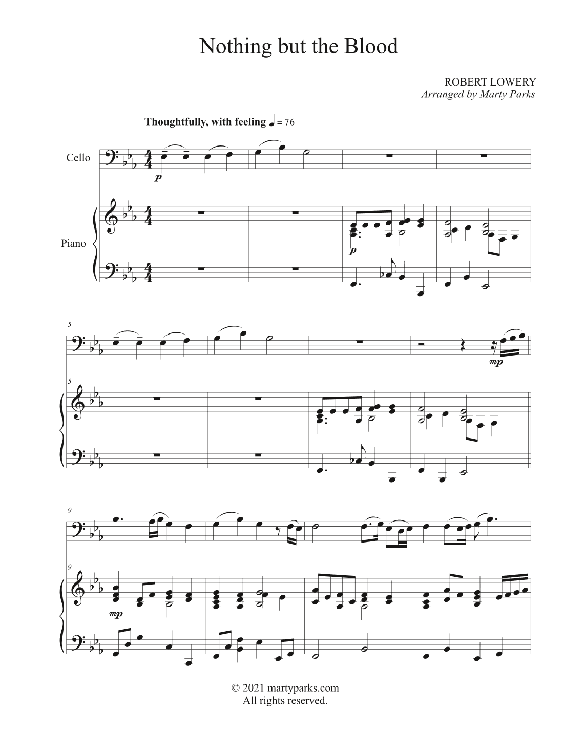 Nothing But the Blood (Cello-Piano) (arr. Marty Parks)