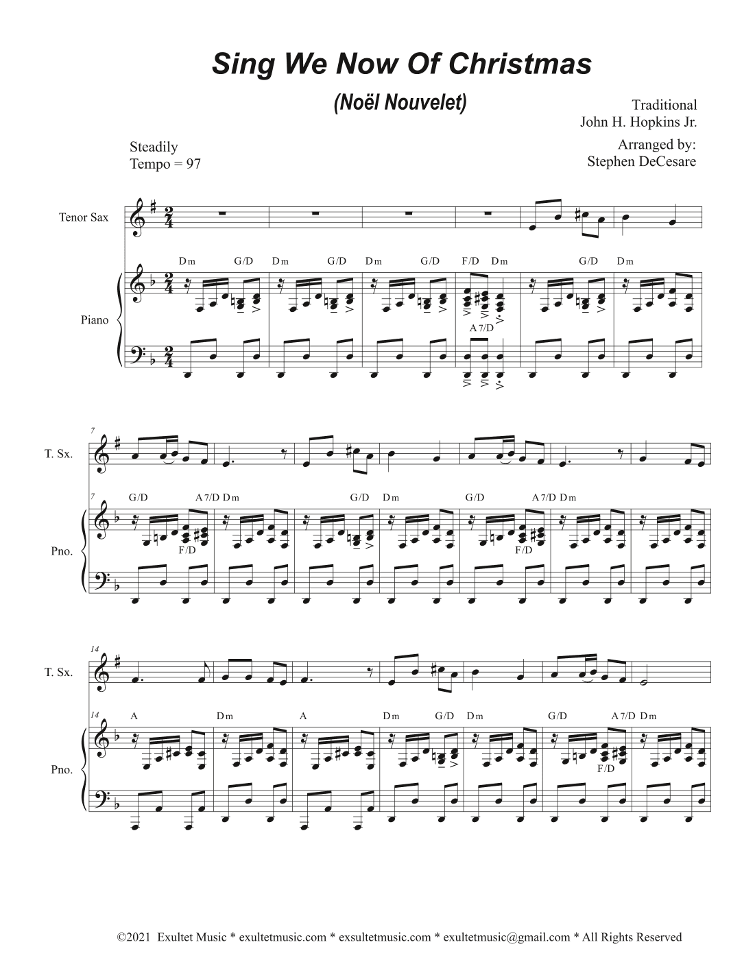 Sing We Now Of Christmas (Noël Nouvelet) (Tenor Saxophone and Piano) (arr. Stephen DeCesare)