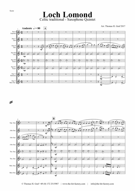 Loch Lomond - Celtic Traditional - Saxophone Quintet (arr. Thomas H. Graf)