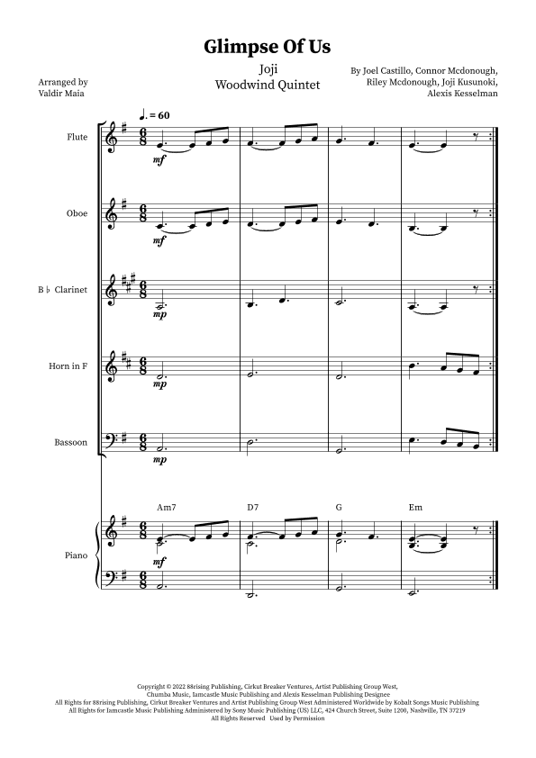 Glimpse Of Us (arr. Valdir Maia)