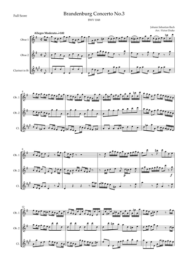 Brandenburg Concerto No. 3 in G major, BWV 1048 1st Mov. (J.S. Bach) for Woodwind Trio (arr. Victor Drake)