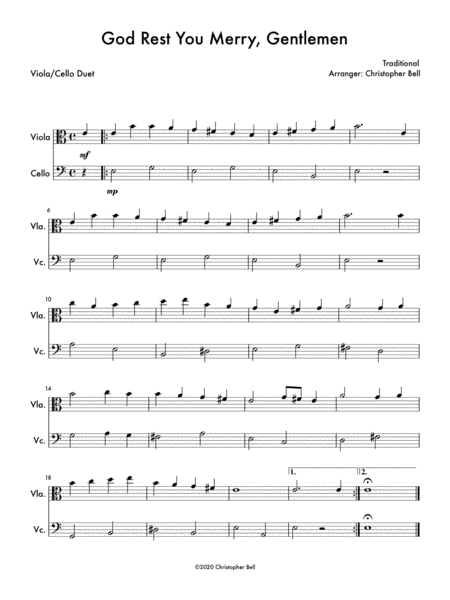 God Rest You Merry, Gentlemen (Easy Viola/Cello Duet) (arr. Christopher Bell)