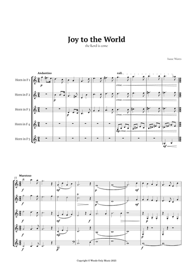 Joy to the World by for French Horn Quintet (arr. Ander)