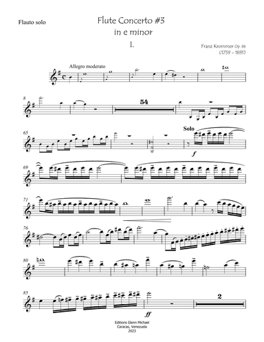 Concerto # 3  for Flute in e minor Op. 68 (arr. Editions Glenn Michael)