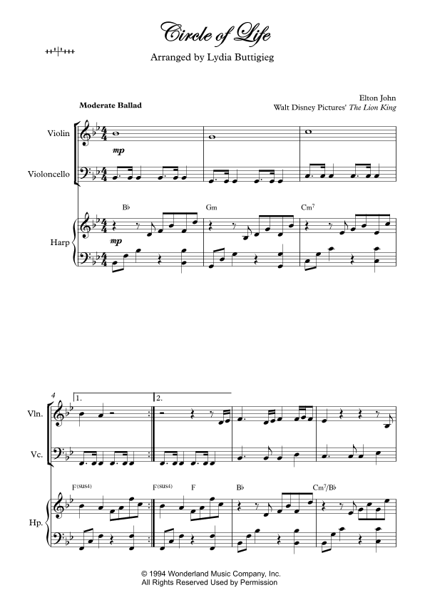 Circle Of Life (arr. Lydia Buttigieg)