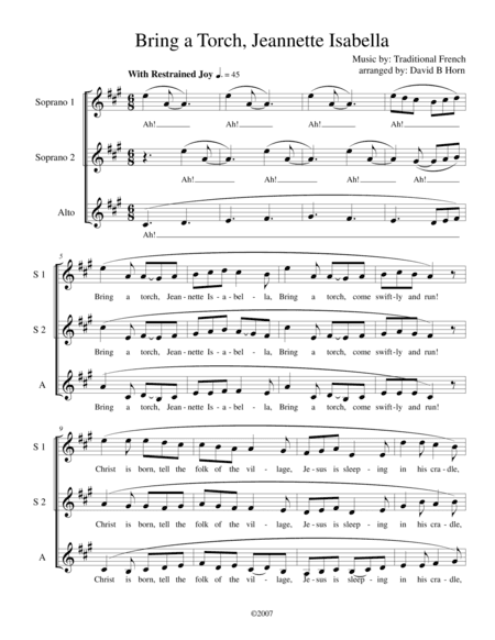 Bring A Torch, Jeanette Isabella (arr. David B Horn)