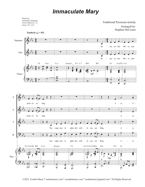 Immaculate Mary (Vocal Quartet - (SATB) (arr. Stephen DeCesare)