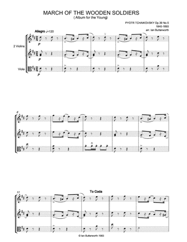 TCHAIKOVSKY March of the Wooden Soldiers (Album for the Young) for 2 violins & viola (arr. Ian Butterworth)