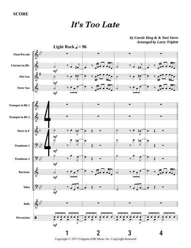 It's Too Late (arr. Larry Triplett)