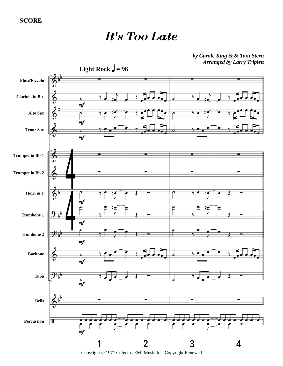 It's Too Late (arr. Larry Triplett)