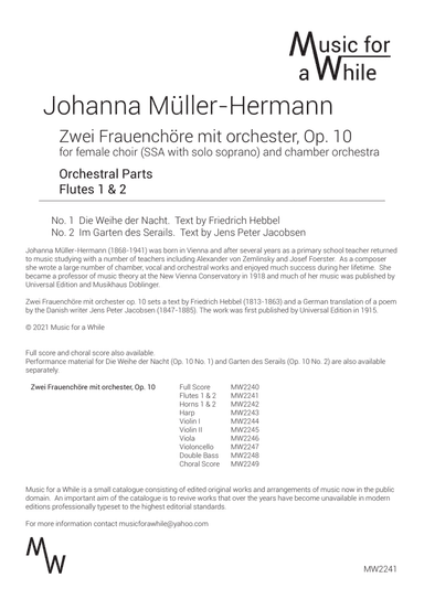 Johanna Müller-Hermann - Zwei Frauencho¨re mit orchester, Op. 10 for female choir and chamber orch (arr. Music for a While)