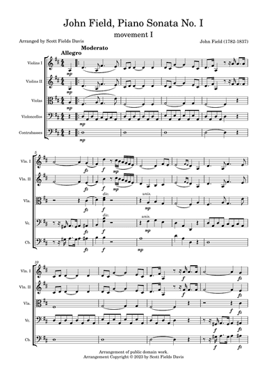 John Field, Sonata I (Movement I) arranged for string orchestra by Scott Fields Davis (arr. Scott Fields Davis)