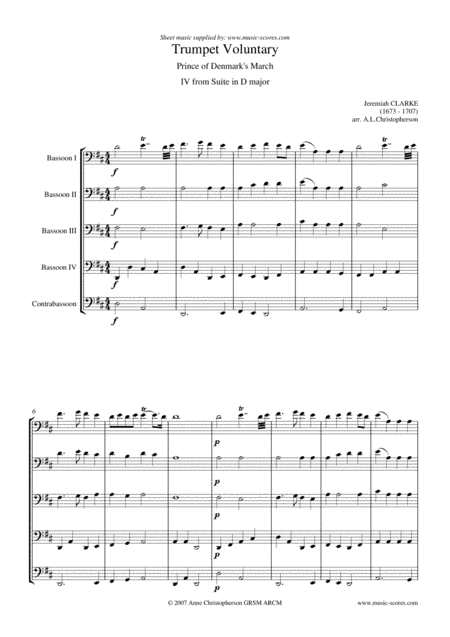 Clarke: Trumpet Voluntary, or Prince of Denmark's March: Bassoon Quintet (arr. Anne L Christopherson GRSM ARCM)