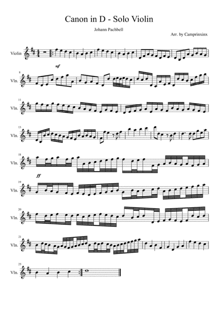 Canon in D Solo Violin (arr. camprinxinx)