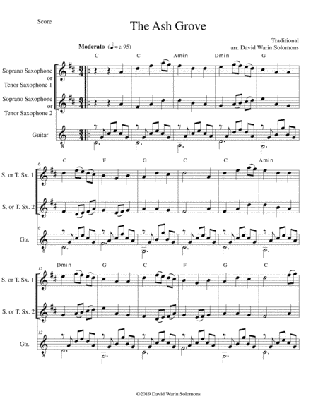 The Ash Grove (Llwyn Onn) for 2 tenor or soprano saxophones and guitar (arr. David Warin Solomons)