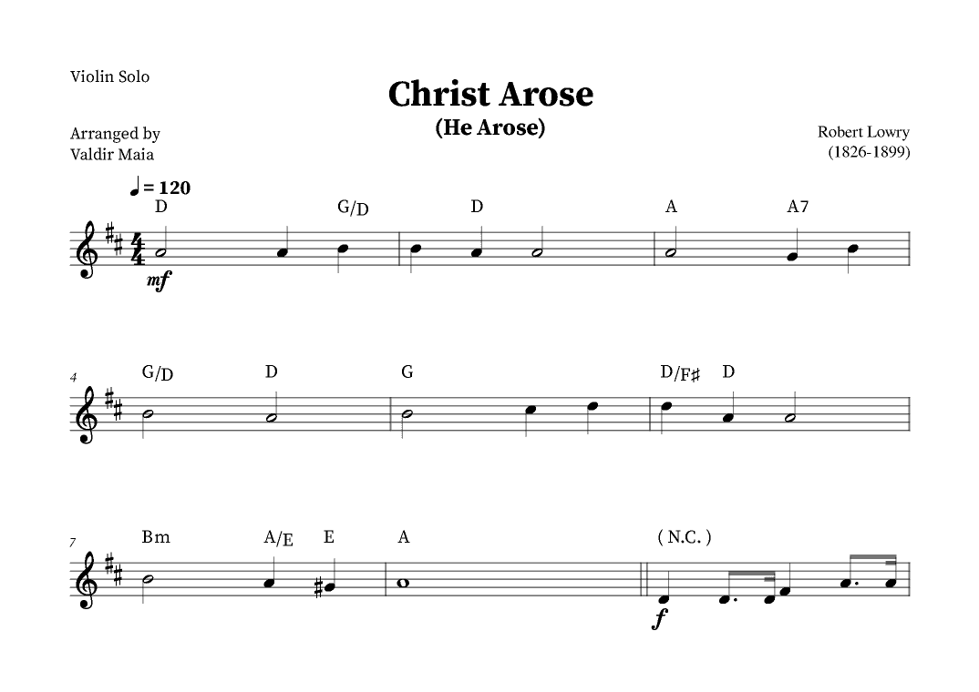Christ Arose (He Arose) -  Violin Solo (with chords) (arr. Valdir Maia)