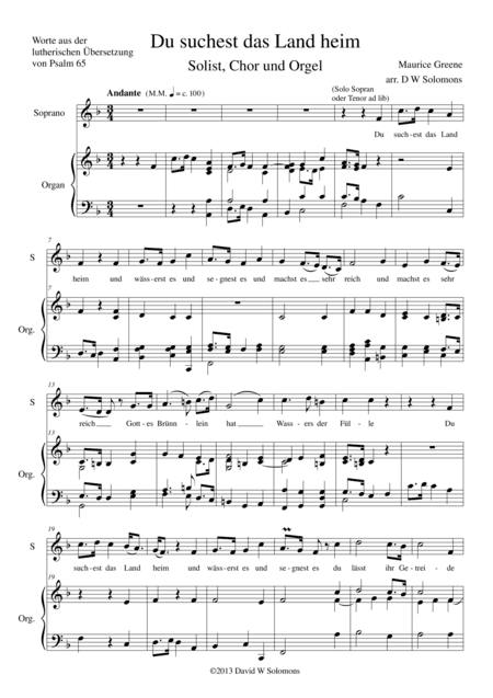 Du suchest das Land heim (German version of Thou visitest the Earth) for solo and choir (arr. David Warin Solomons)