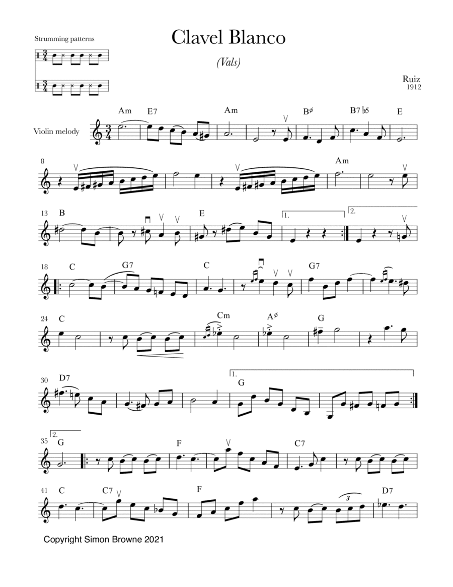 Clavel Blanco (vals) for violin and guitar (arr. Simon Browne)