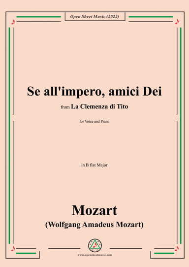 Mozart-Se all'impero,amici Dei,in B flat Major,from La Clemenza di Tito,for Voice and Piano (arr. Open Cloud)