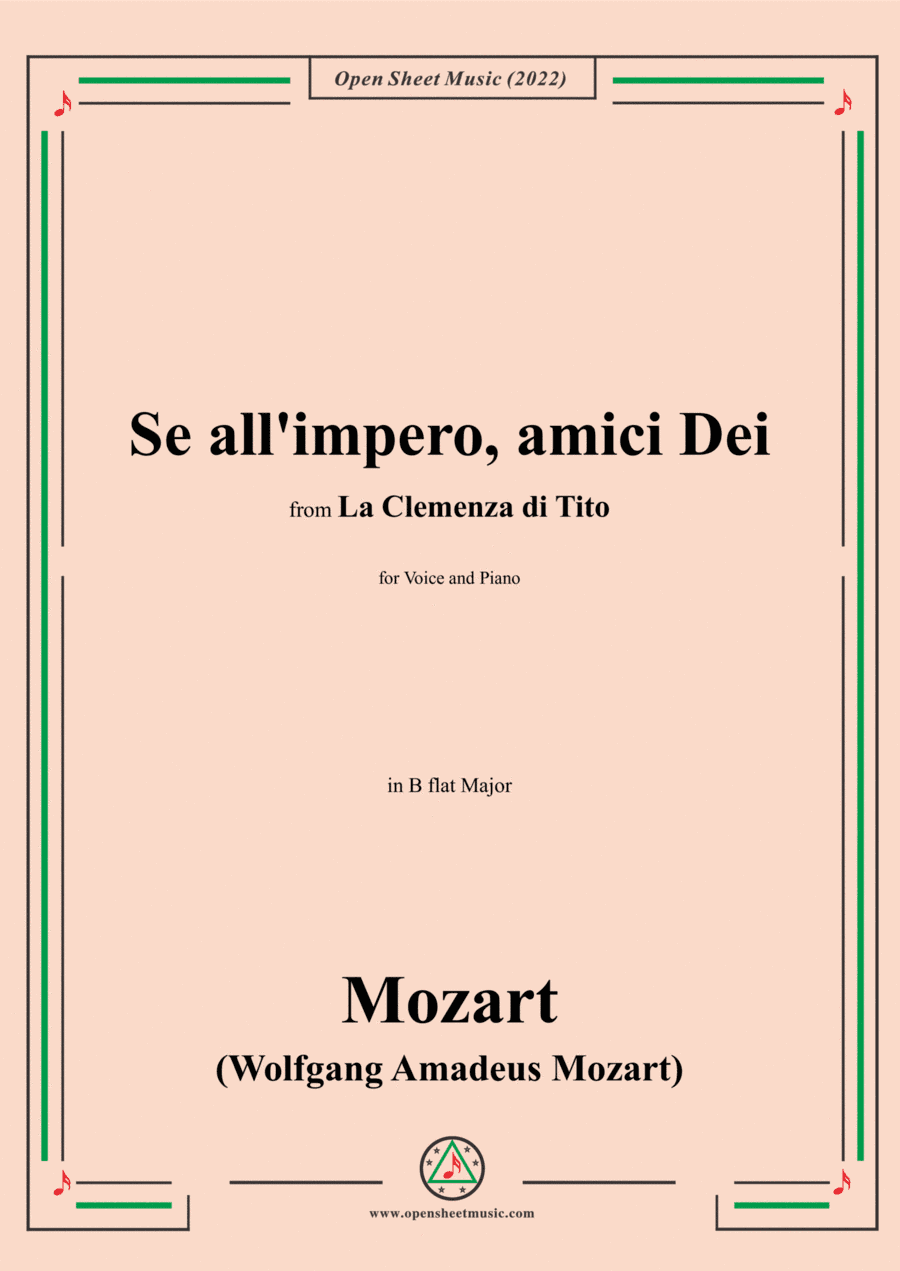Mozart-Se all'impero,amici Dei,in B flat Major,from La Clemenza di Tito,for Voice and Piano (arr. Open Cloud)