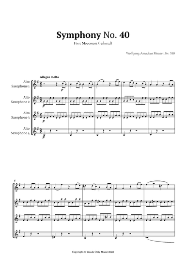 Symphony No. 40 by Mozart for Alto Sax Quartet (arr. Ander)