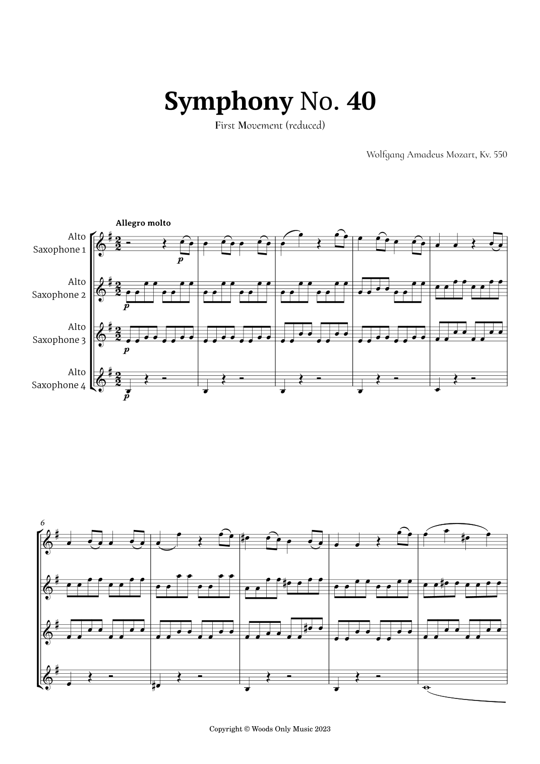 Symphony No. 40 by Mozart for Alto Sax Quartet (arr. Ander)