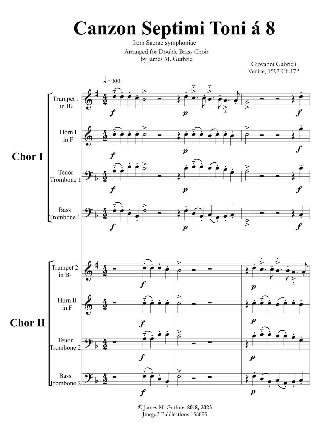 Gabrieli: Canzon Septimi Toni Ch. 172 for Double Brass Choir (arr. James M. Guthrie, ASCAP)