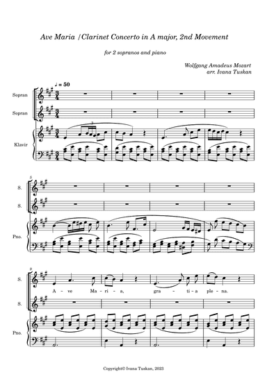 Ave Maria / Clarineto Concerto in A Major, 2nd Movement theme (arr. Ivana Tuskan)
