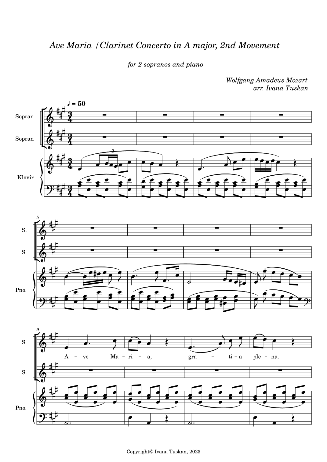 Ave Maria / Clarineto Concerto in A Major, 2nd Movement theme (arr. Ivana Tuskan)