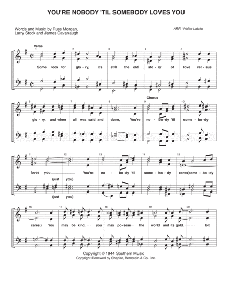 You're Nobody 'til Somebody Loves You (arr. Walter Latzko)