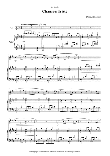 Chanson Triste for Flute (or Oboe / Violin and Piano