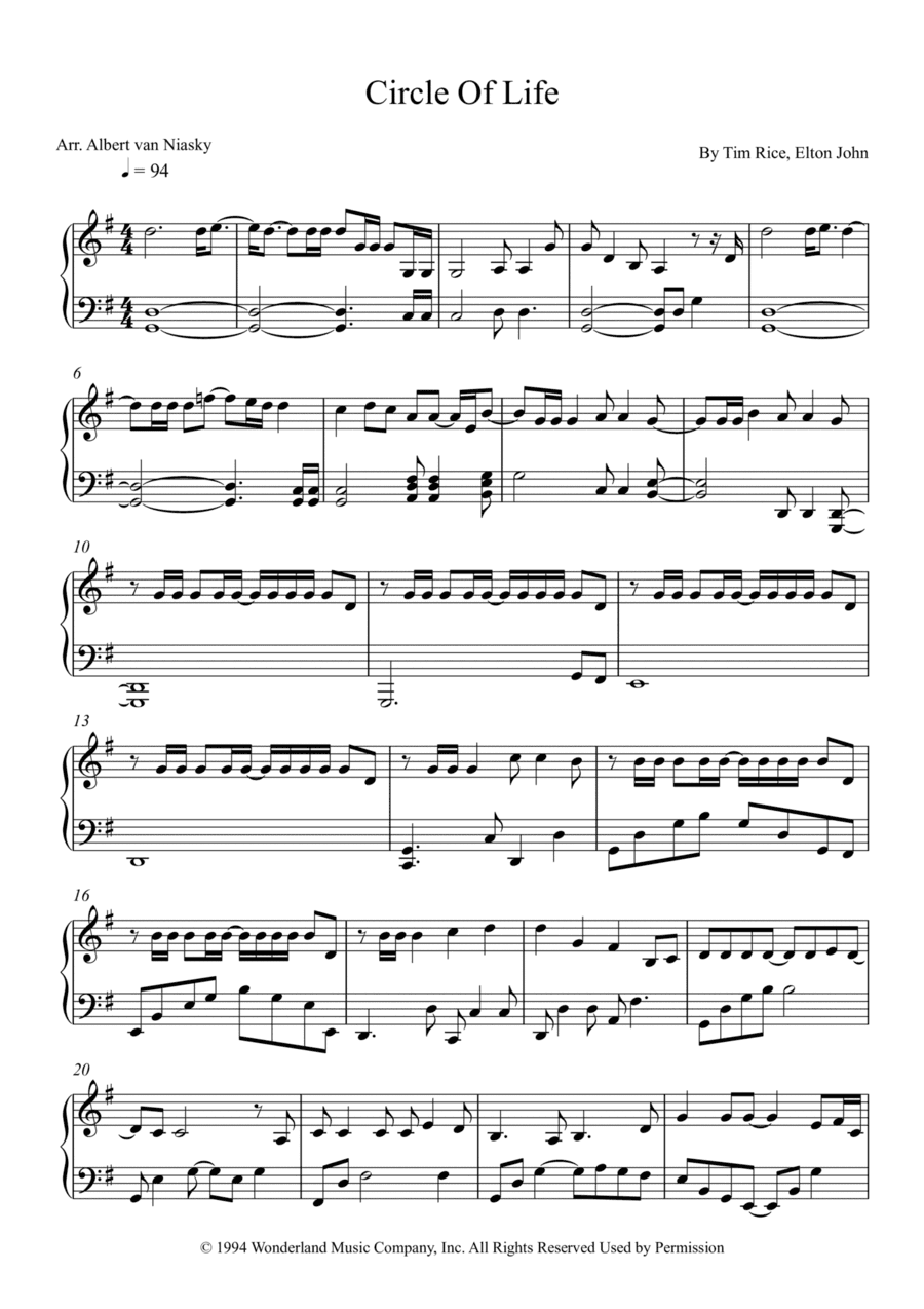 Circle Of Life (arr. Albert van Niasky)