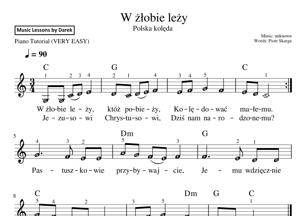 W zlobie lezy / Infant Holy, Infant Lowly (Polish Christmas Carol) [VERY EASY PIANO] (arr. Darek)