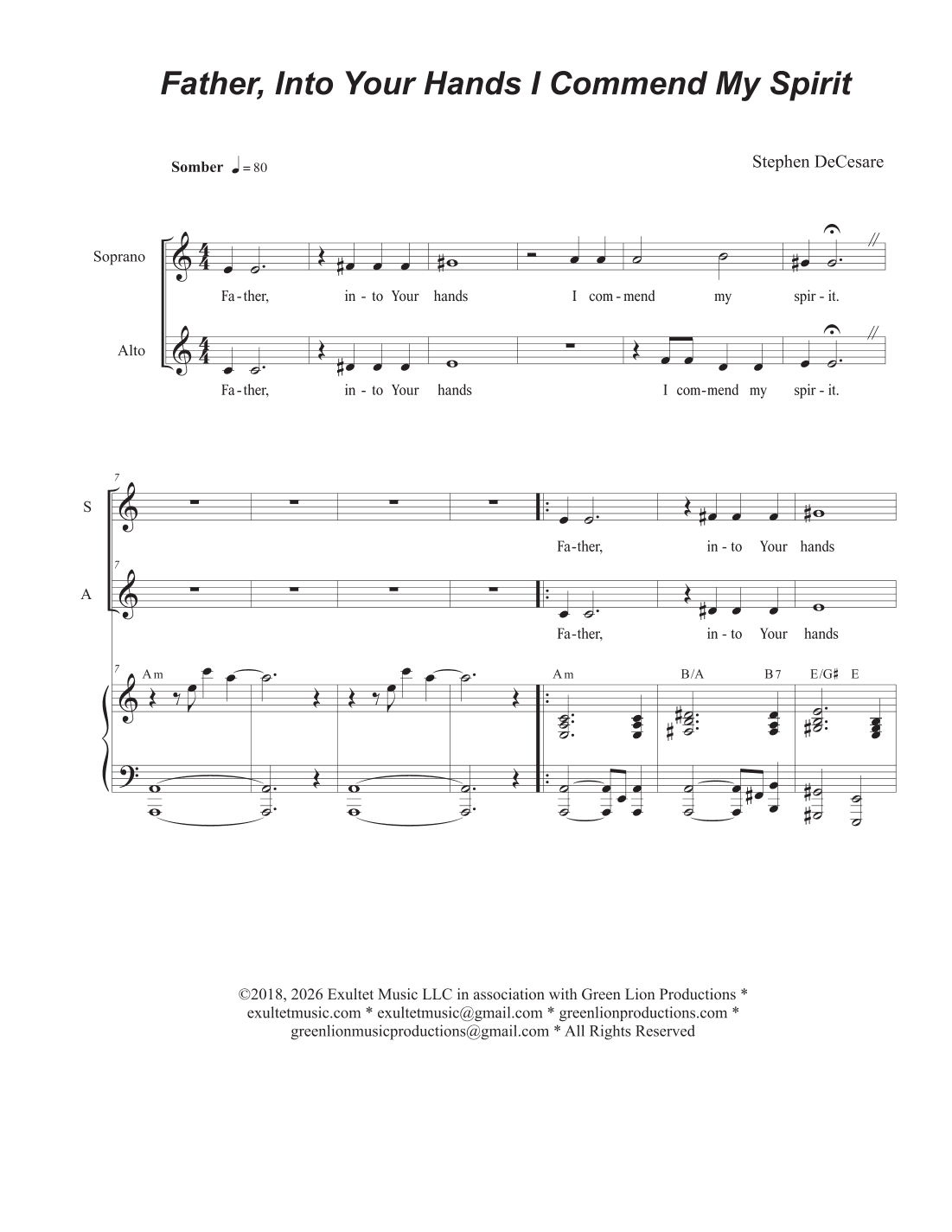 Father, Into Your Hands I Commend My Spirit (Duet for Soprano and Alto solo)