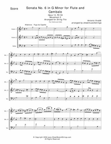 Vivaldi, A. - Sonata No. 1 Mvt. 2 for Two Violins and Cello (arr. Linda M. Scott)