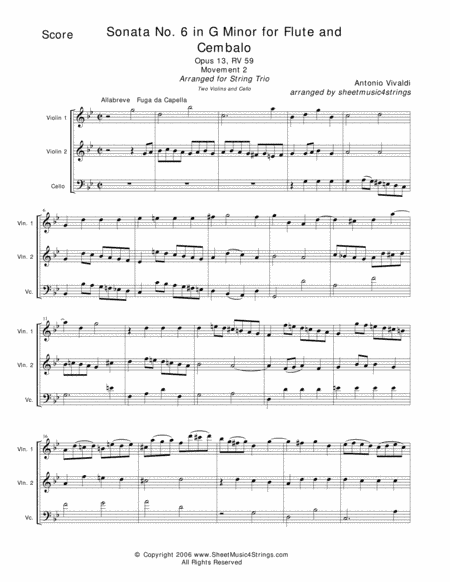 Vivaldi, A. - Sonata No. 1 Mvt. 2 for Two Violins and Cello (arr. Linda M. Scott)