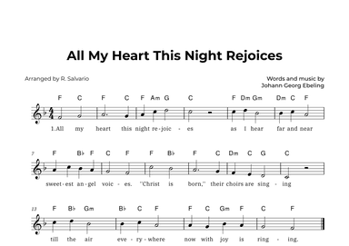 All My Heart This Night Rejoices (Key of F Major) (arr. R. Salvario)
