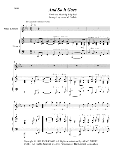 And So It Goes (arr. James M. Guthrie, ASCAP)