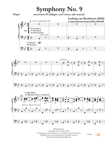 Symphony No. 9, Mvt. IV (alla marcia) (Beethoven's "Ode to Joy") [for solo organ] (arr. Patrick Sheehan)