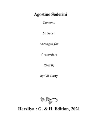 Canzona no.4 "La Secca" (Arrangement for 4 recorders) (arr. Gil Garty)