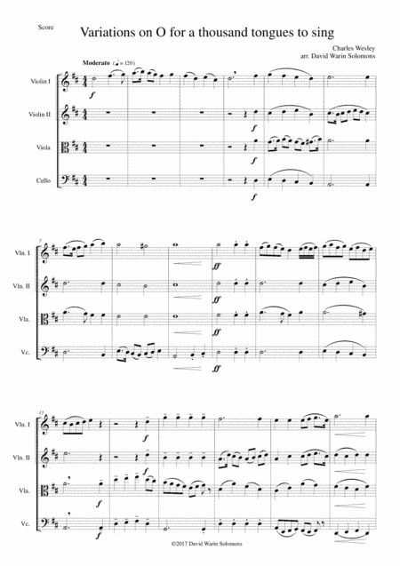 Variations on O for a thousand tongues to sing for String Quartet (arr. David Warin Solomons)