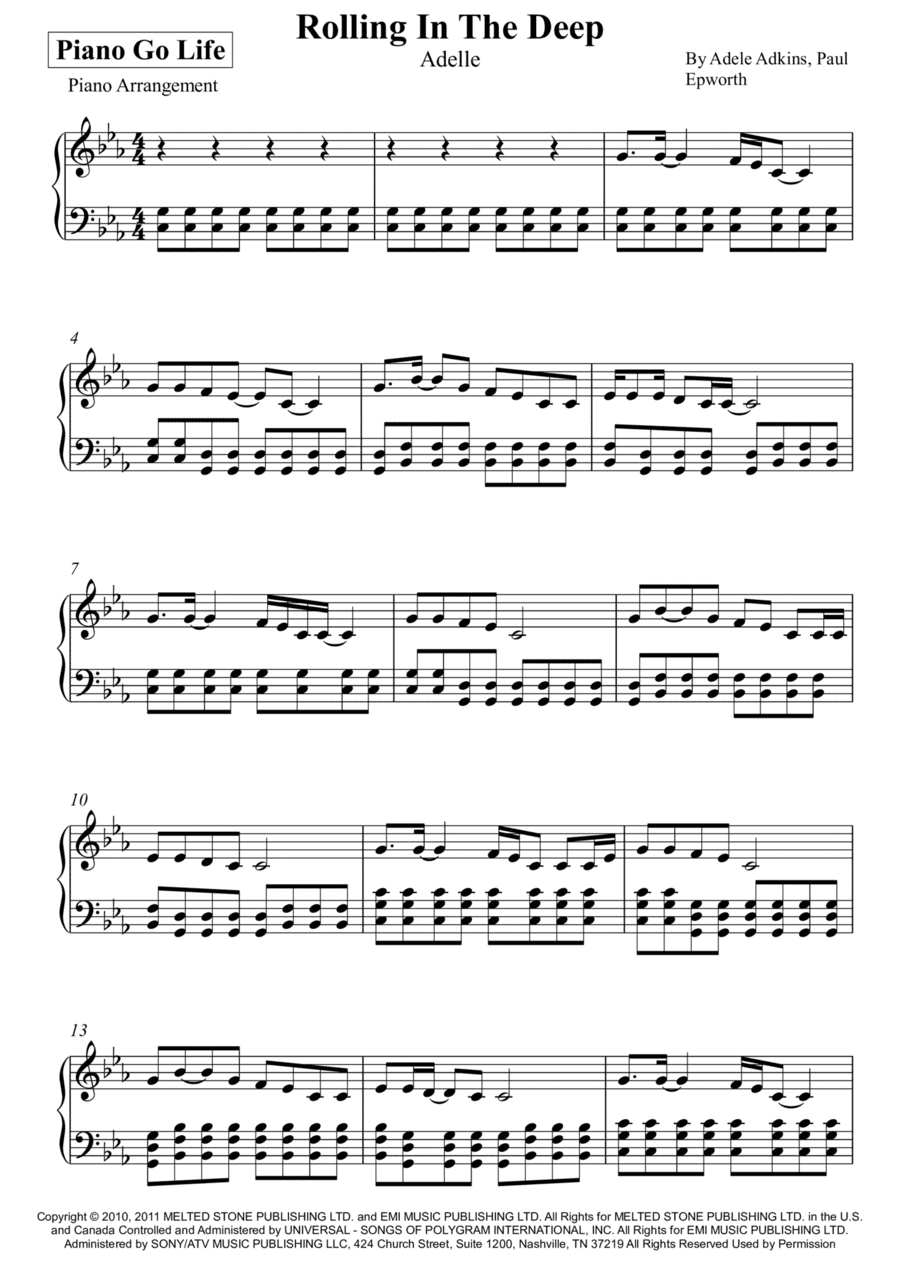 Rolling In The Deep (arr. Piano Go Life)