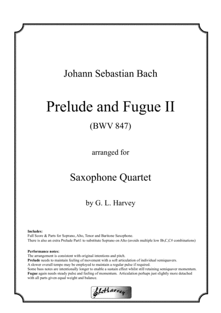 Prelude and Fugue II (BWV 847) for Saxophone Quartet (arr. G L Harvey)