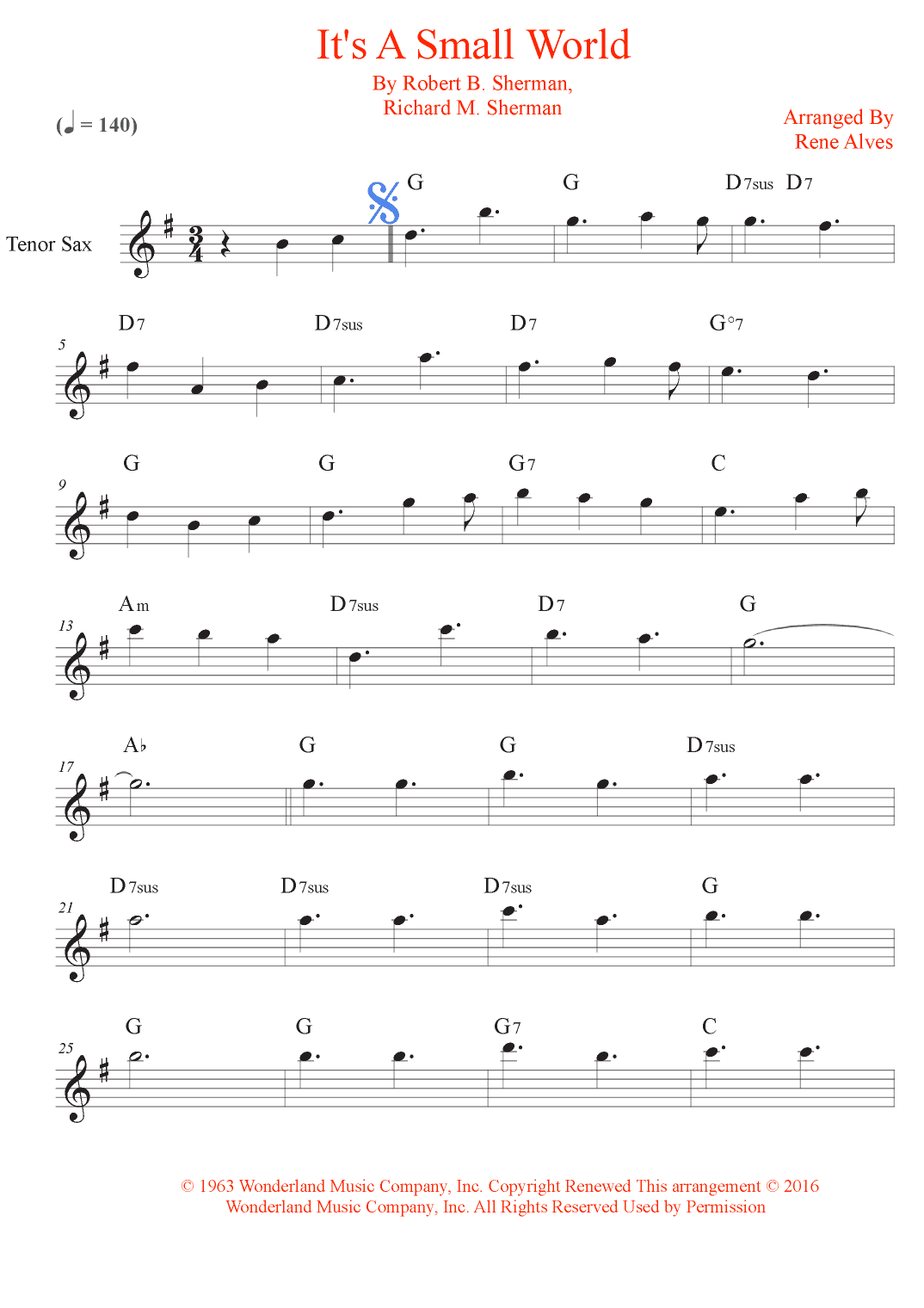 It's A Small World (arr. Rene Alves)
