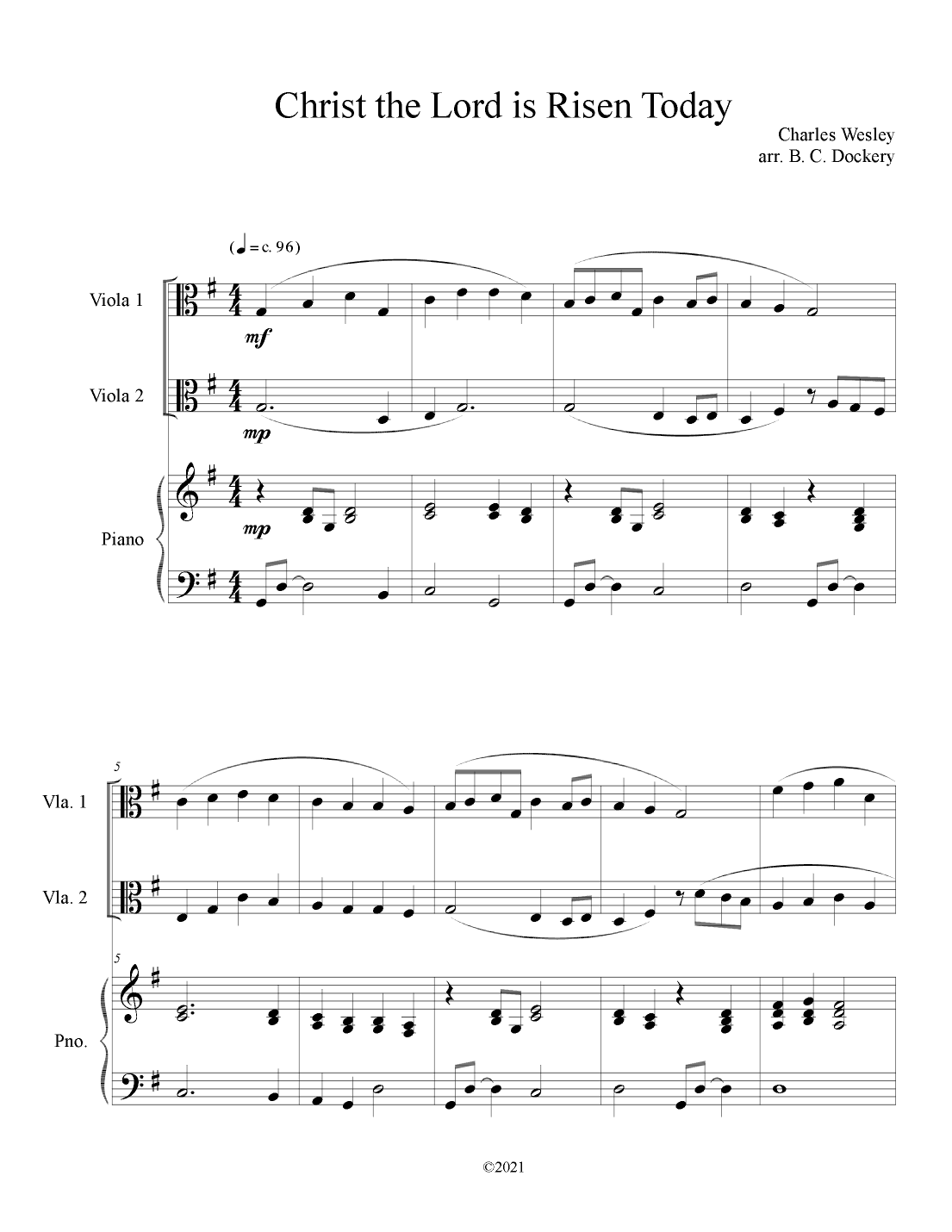 Christ the Lord is Risen Today (Viola Duet with Piano Accompaniment) (arr. B. C. Dockery)