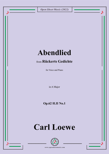 Loewe-Abendlied,Op.62 H.II No.1,in A Major (arr. OSM Press)
